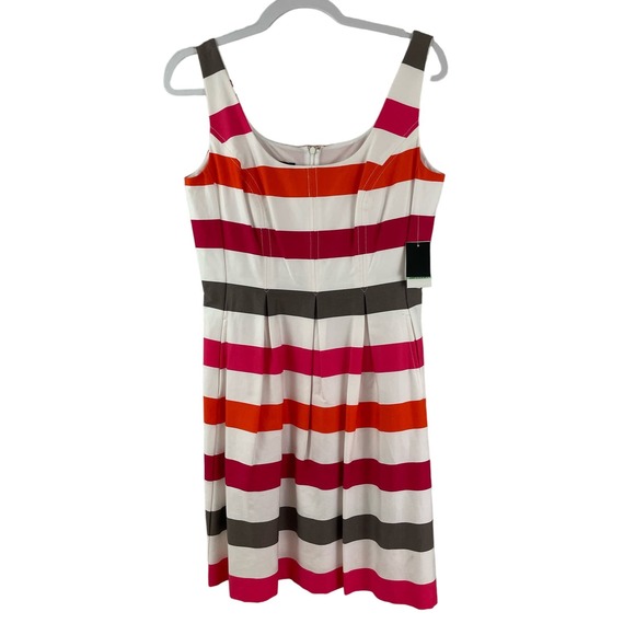 Nine West Dresses & Skirts - NWT Size 8 Petite Nine West Dress Pocket Stripe Pink Orange White Zipper